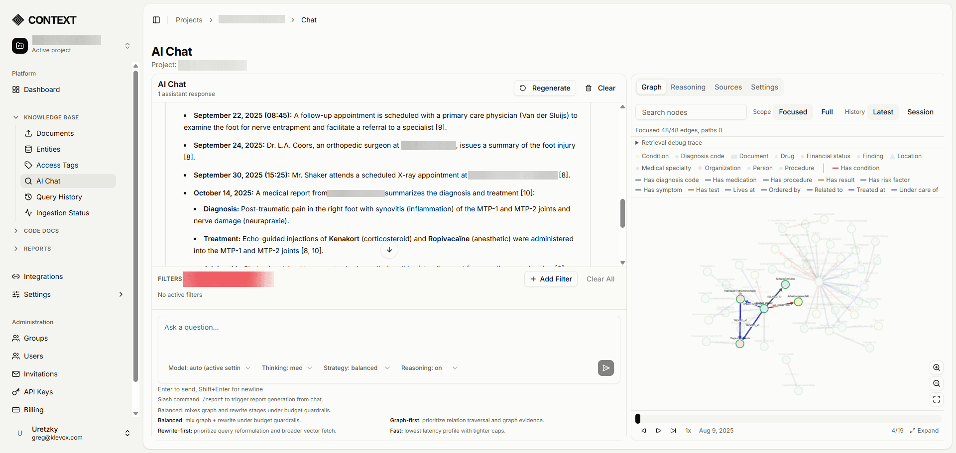 AI Chat interface with graph-powered context visualization