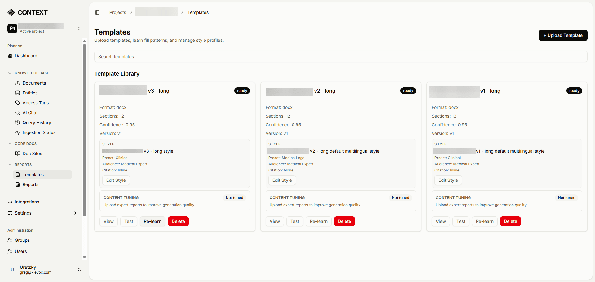 Template library with report templates and style profiles